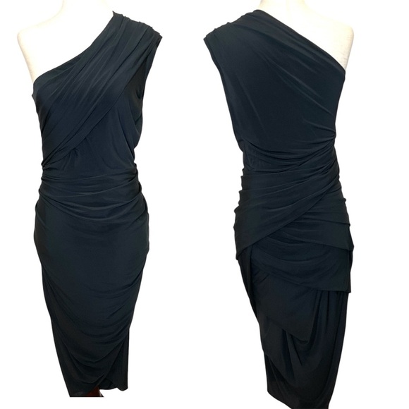 Alexander Wang Draped Ruched One Shoulder Dress Jersey in Black Size 8 - Picture 1 of 14